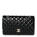 Patent Quilted Medium Double Flap Black