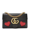 Knight Calfskin Malaga Kid Heart Medium GG Marmont Chain Handle Bag Black Hibiscus Red Multicolor