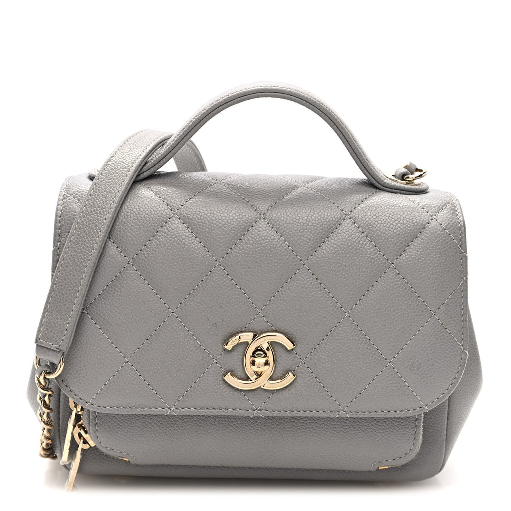 Caviar Quilted Small Business Affinity Flap Grey
