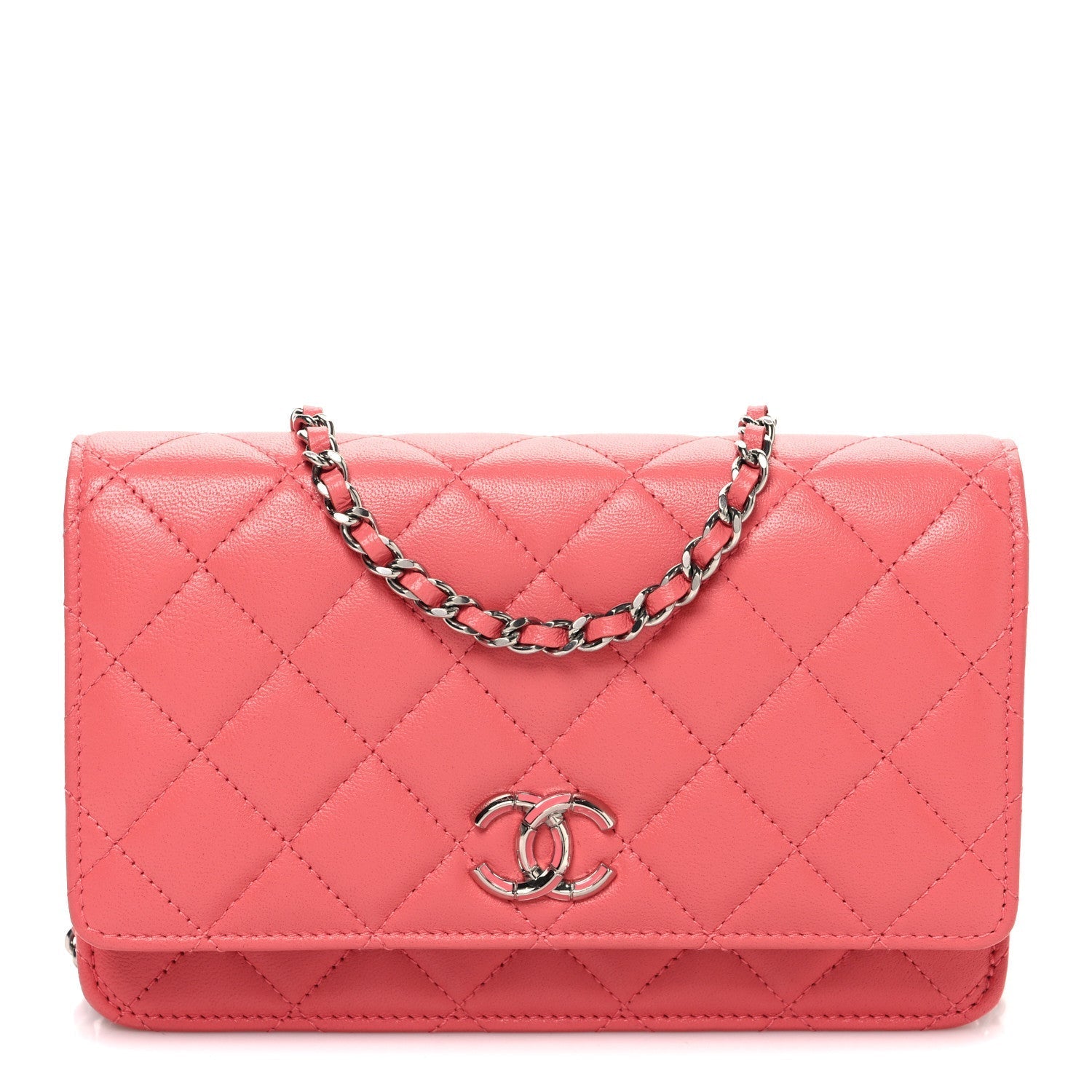 Lambskin Quilted Wallet On Chain WOC Pink