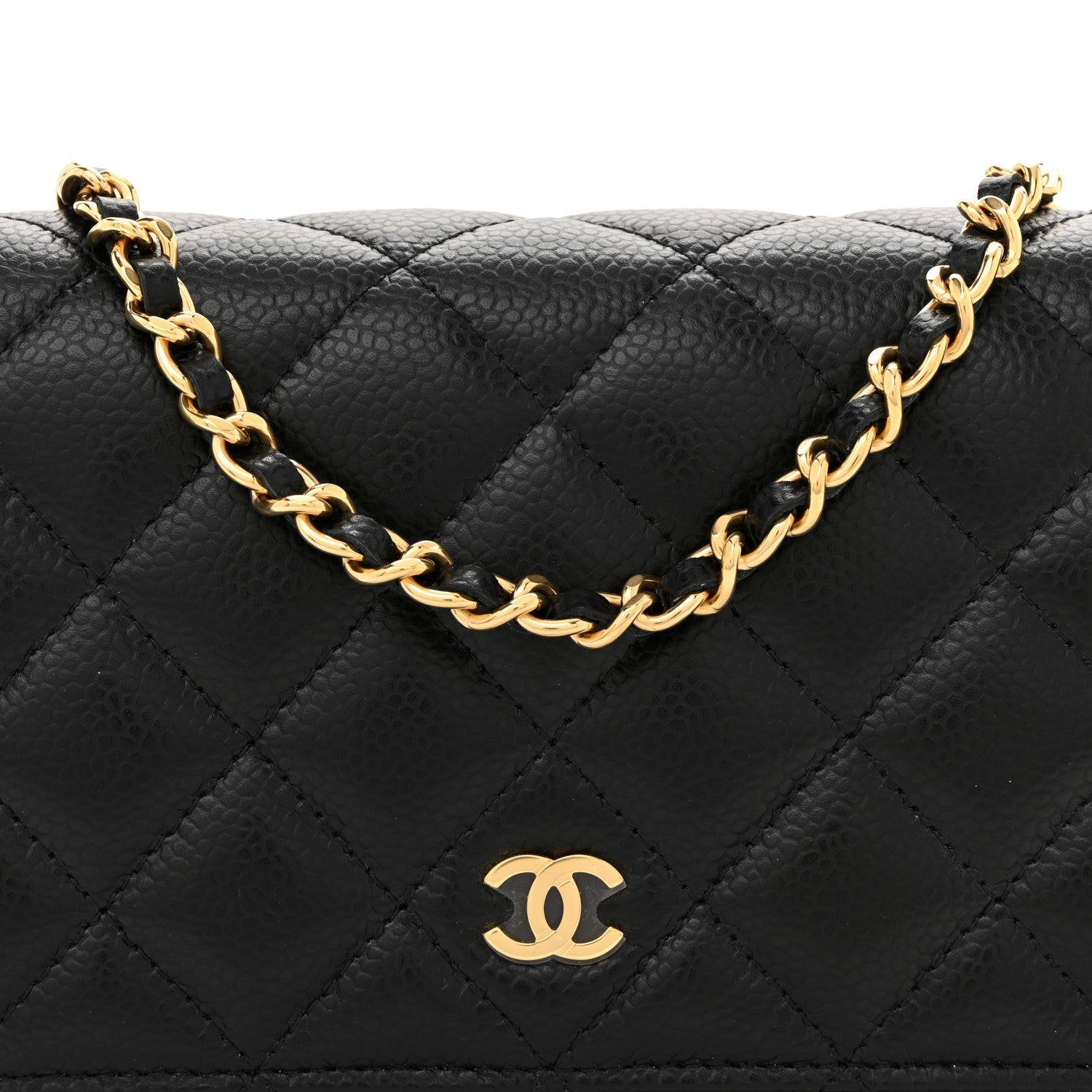 Caviar Quilted Wallet on Chain WOC Black