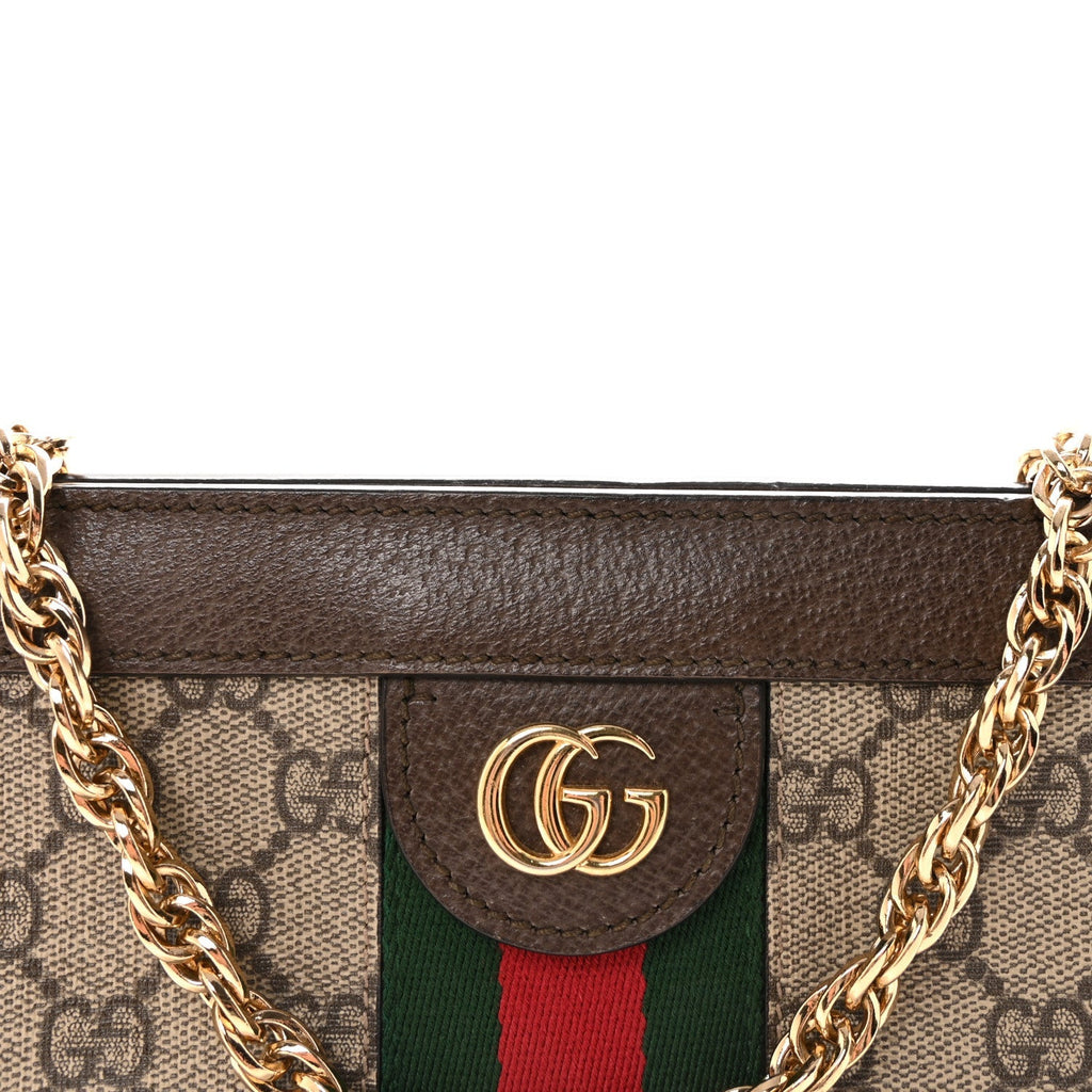 GG Supreme Monogram Web Small Ophidia Chain Shoulder Bag Brown