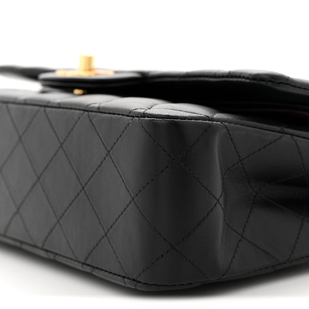 Lambskin Quilted Medium Double Flap Black