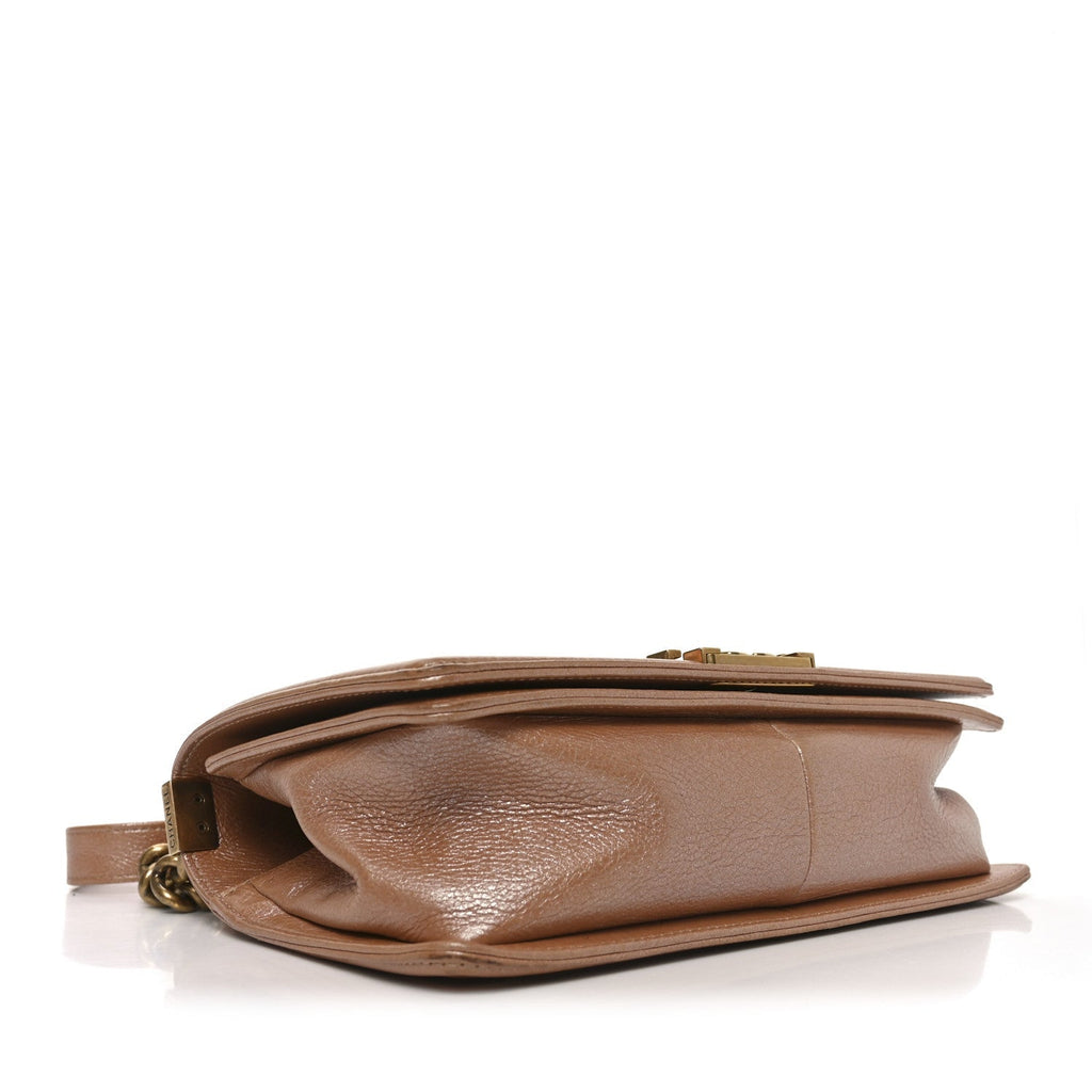 Metallic Calfskin Quilted Medium Boy Flap Dark Beige