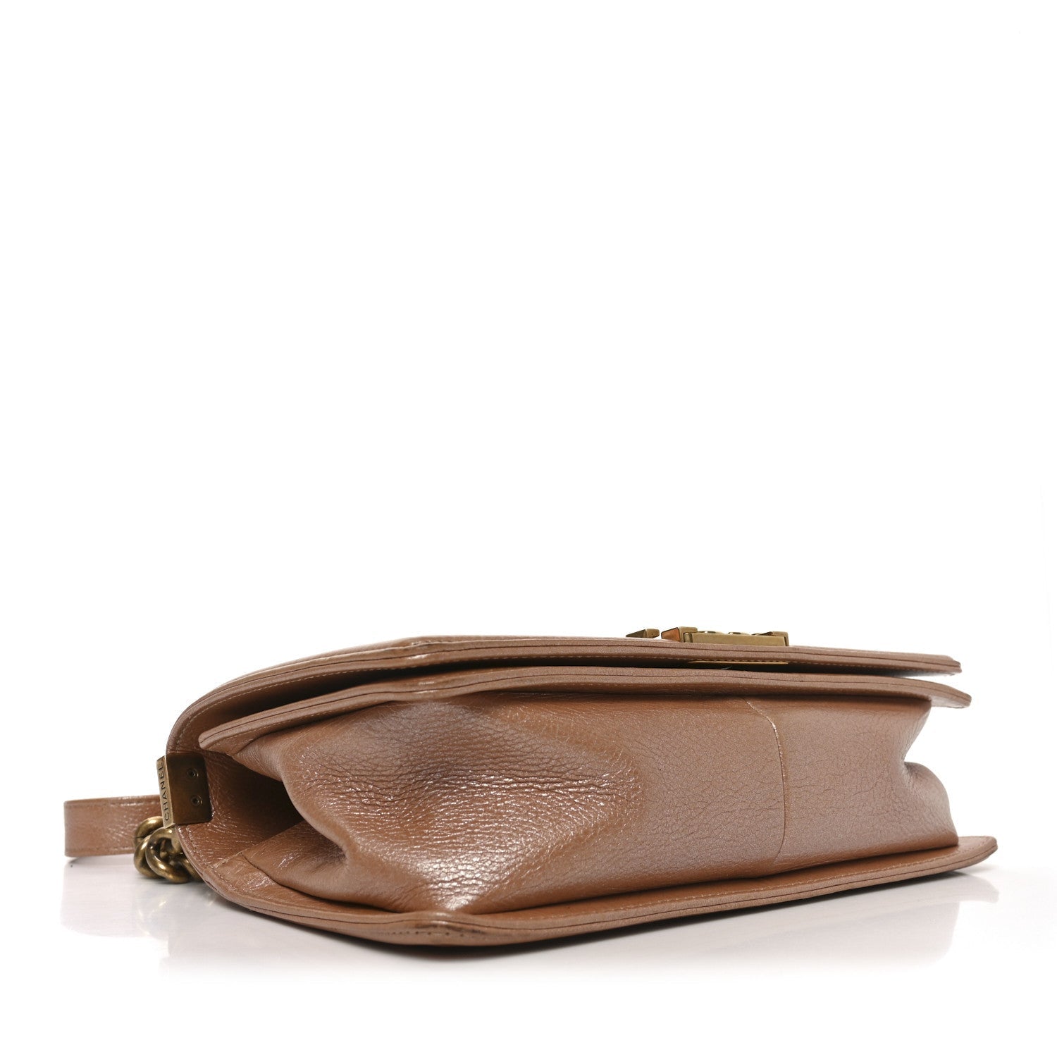 Metallic Calfskin Quilted Medium Boy Flap Dark Beige