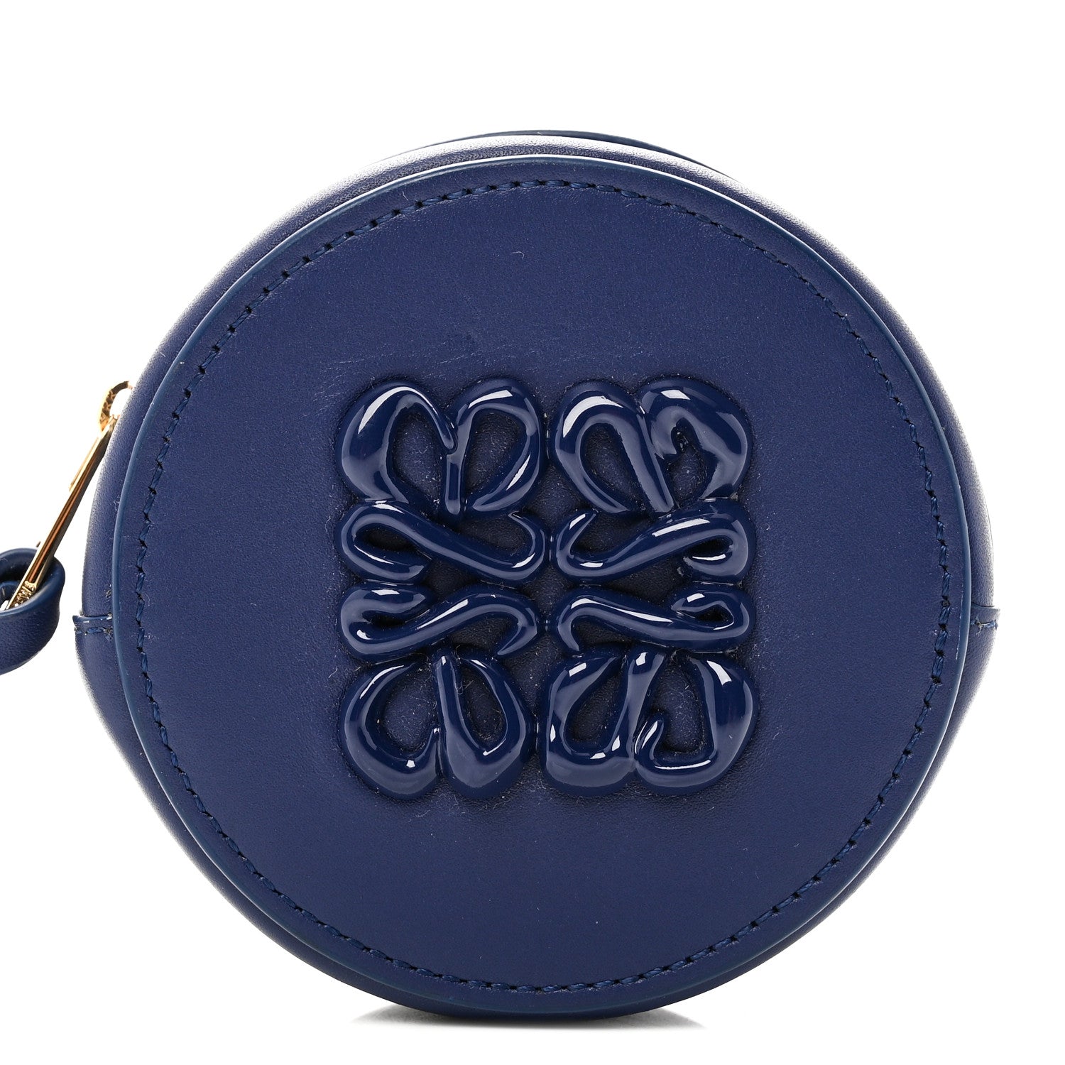 Calfskin Inflated Anagram Cookie Zip Coin Case Blue