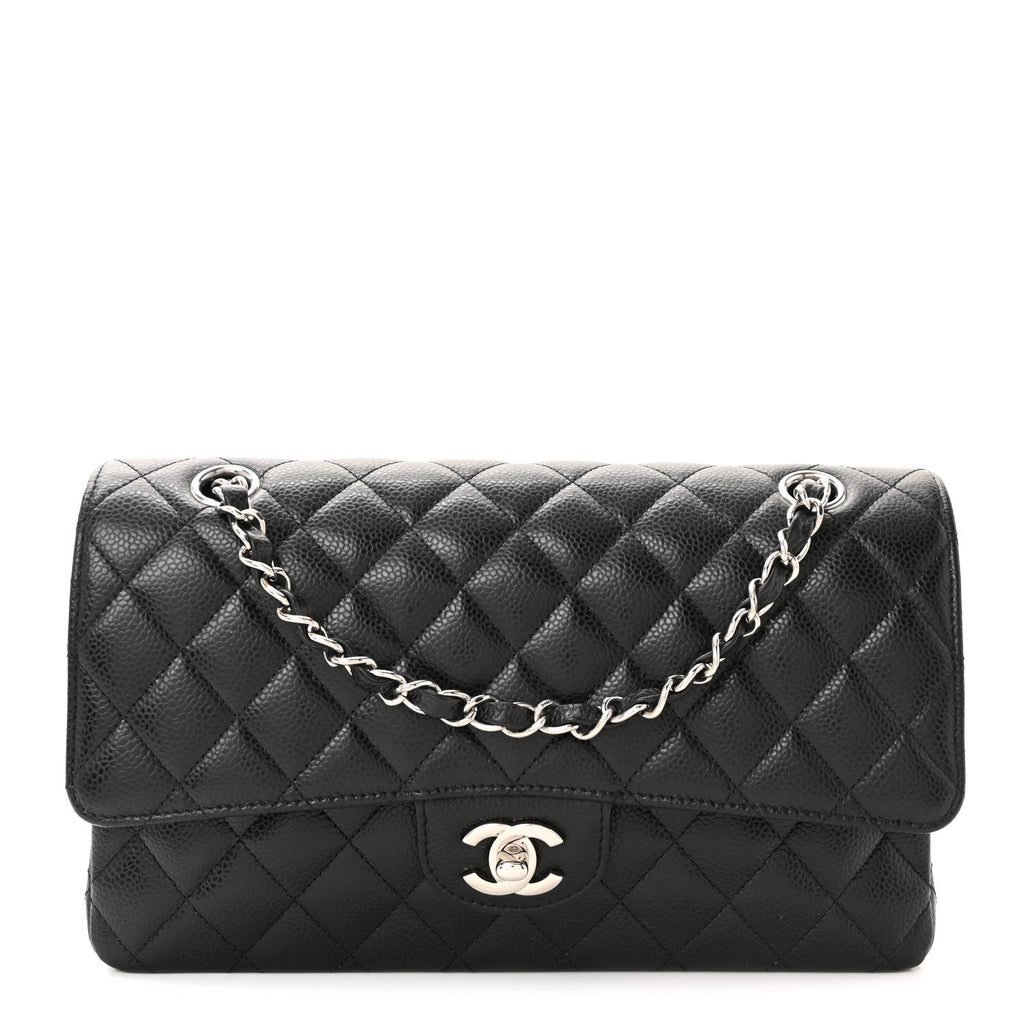 Caviar Quilted Medium Double Flap Black