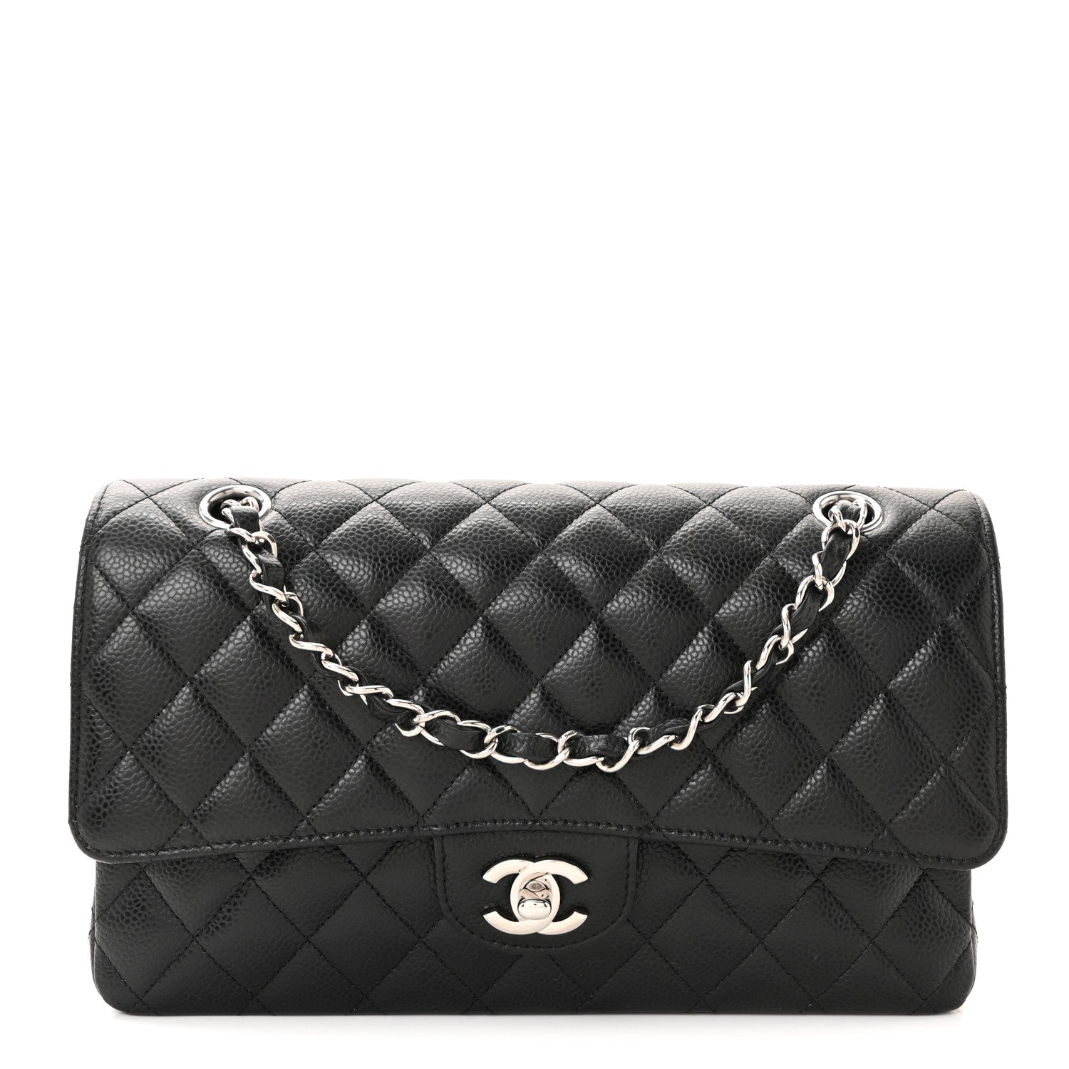 Caviar Quilted Medium Double Flap Black