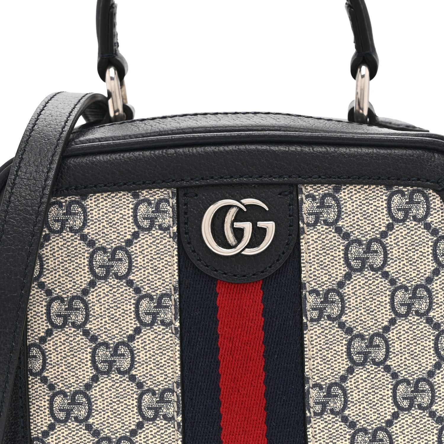 GG Supreme Monogram Mini Ophidia Top Handle Square Shoulder Bag Beige Blue