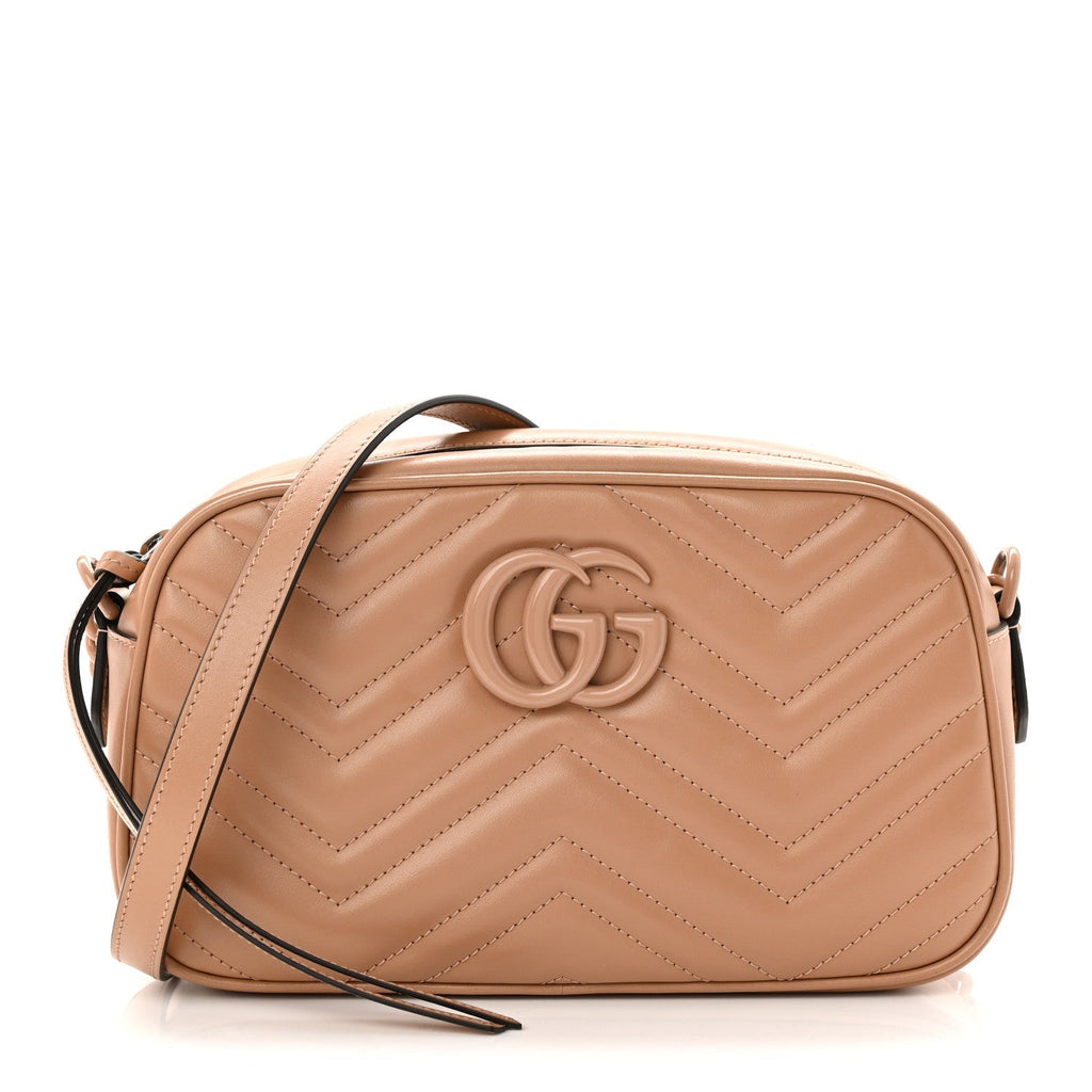 Calfskin Matelasse Monochrome Small GG Marmont Chain Shoulder Bag Camelia