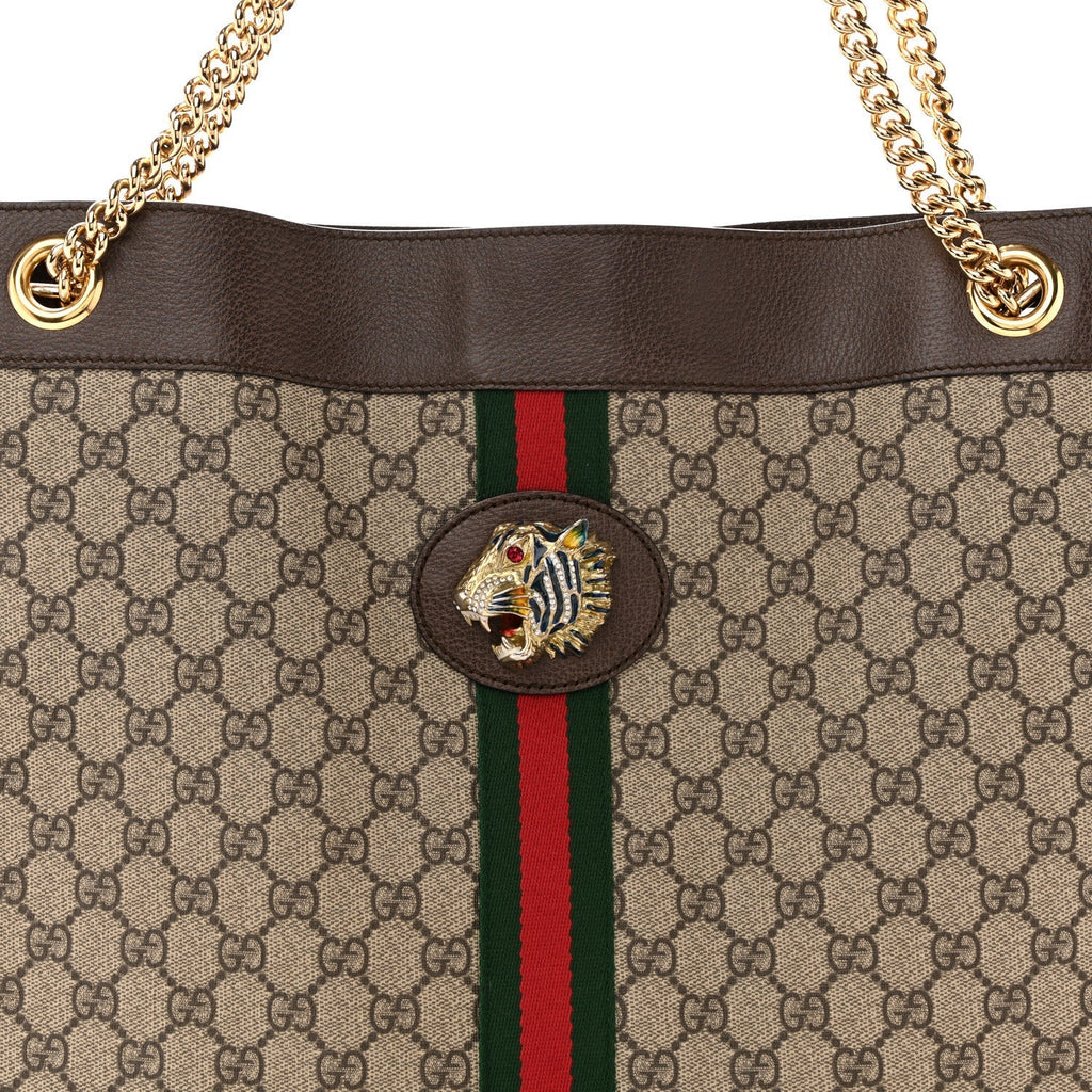 GG Supreme Monogram Large Rajah Chain Tote Beige New Acero