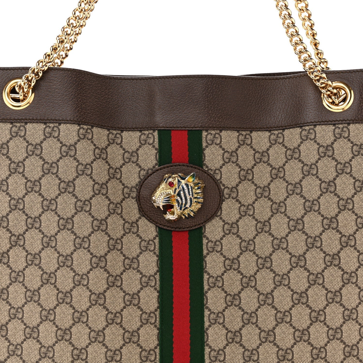 GG Supreme Monogram Large Rajah Chain Tote Beige New Acero