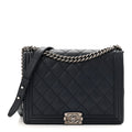Calfskin Double Stitch Large Boy Flap Navy Blue
