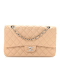 Lambskin Quilted Medium Double Flap Beige