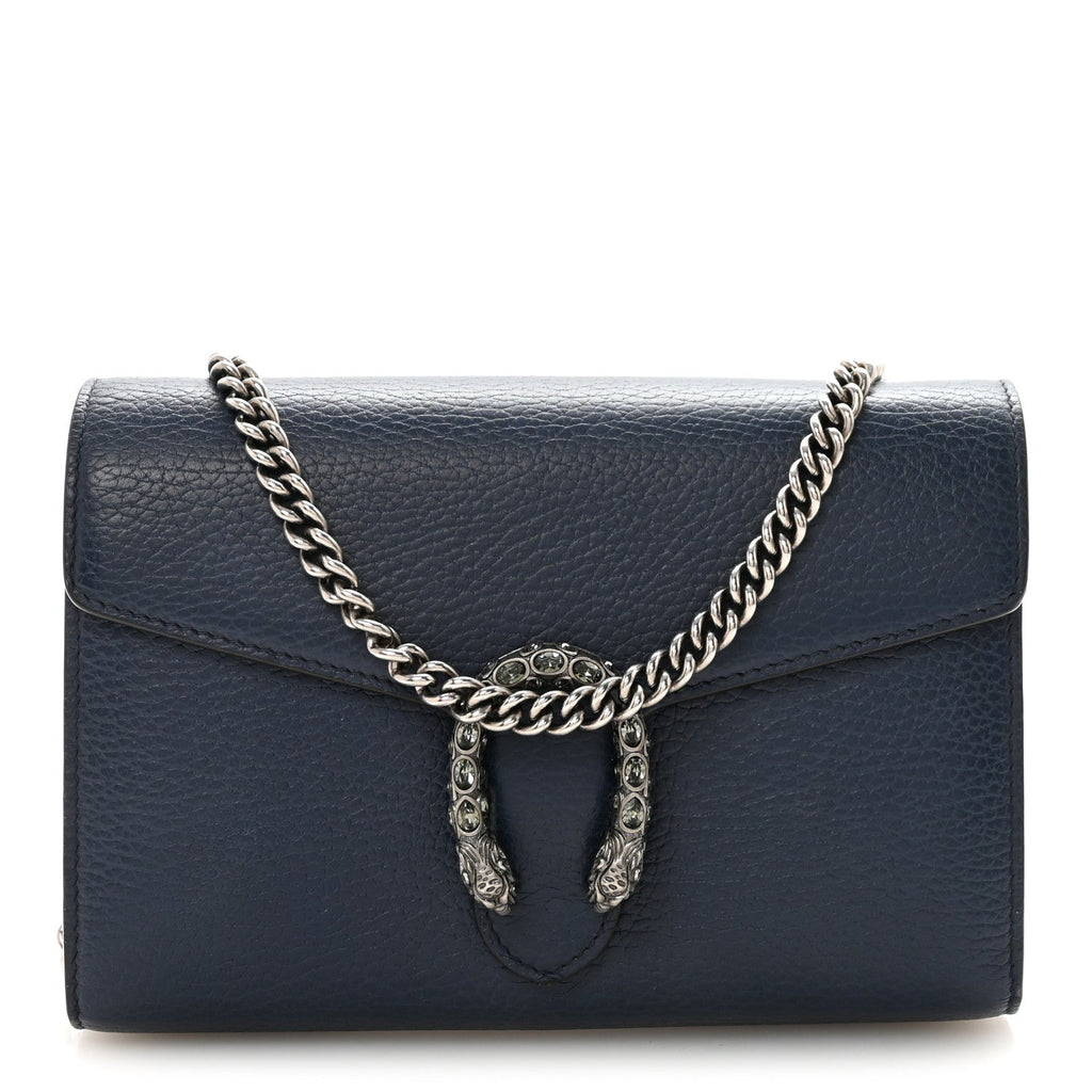 Dollar Calfskin Crystal Mini Dionysus Chain Wallet Blue Agata Black Diamond