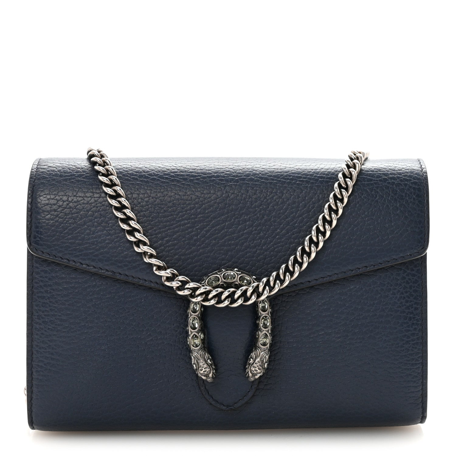 Dollar Calfskin Crystal Mini Dionysus Chain Wallet Blue Agata Black Diamond