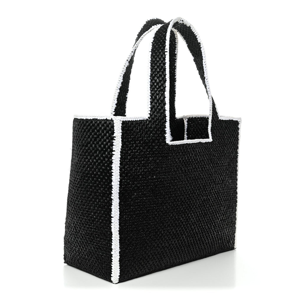 Raffia Large Paula's Ibiza Logo Tote Black White