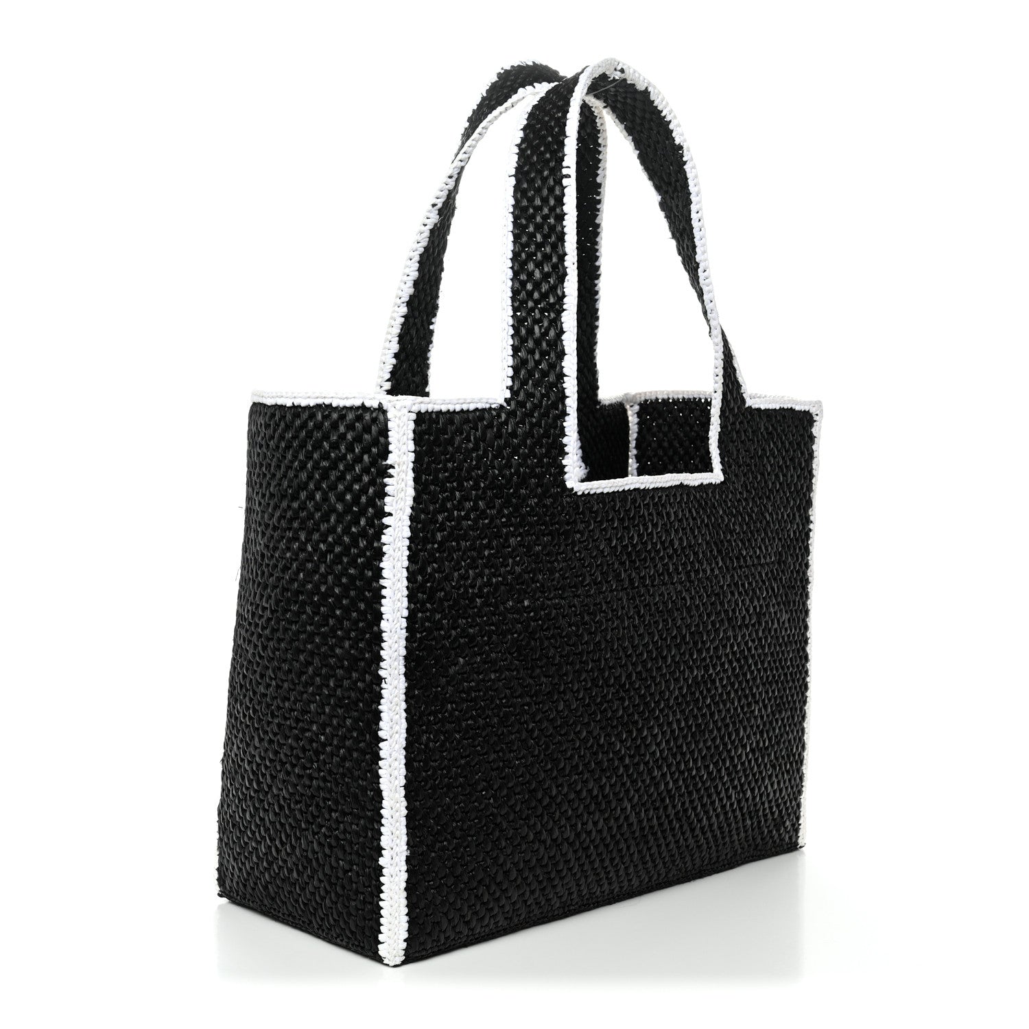 Raffia Large Paula's Ibiza Logo Tote Black White