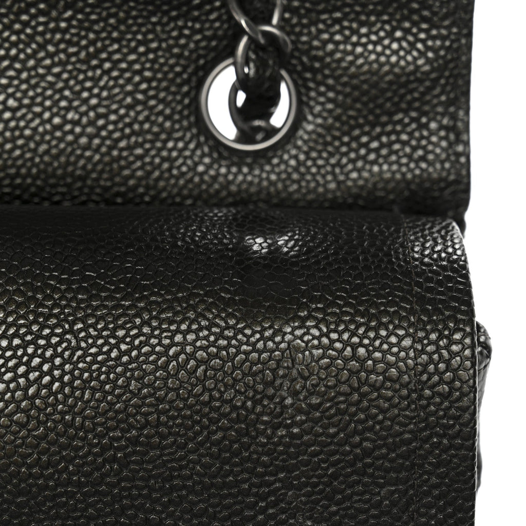 Metallic Caviar Quilted Medium Double Flap Dark Charcoal