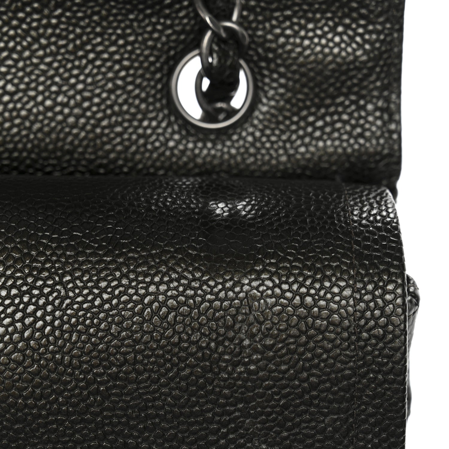 Metallic Caviar Quilted Medium Double Flap Dark Charcoal