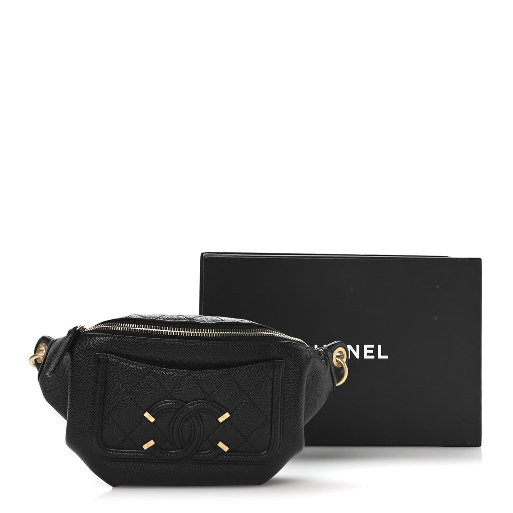 Caviar Quilted Filigree Waist Bag Black