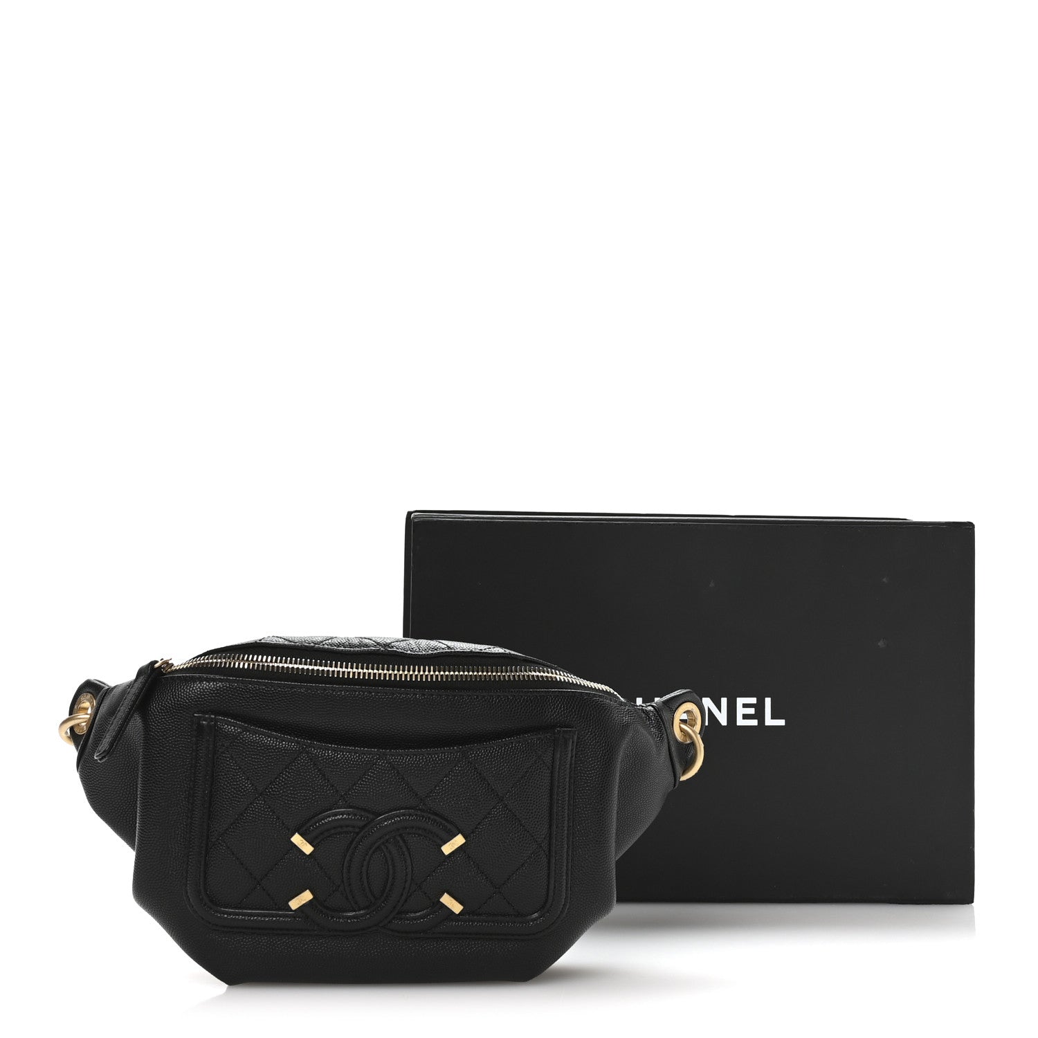 Caviar Quilted Filigree Waist Bag Black