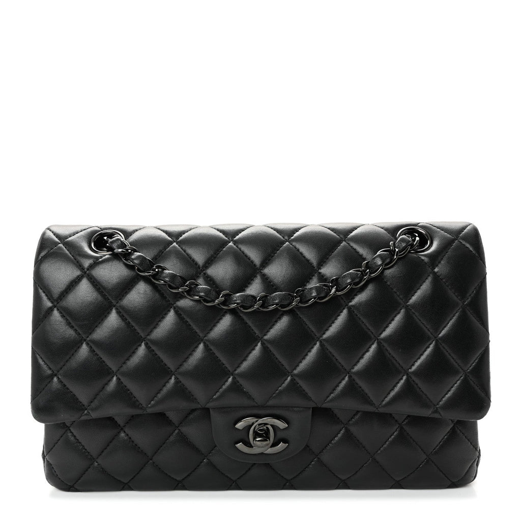 Lambskin Quilted Medium Double Flap So Black