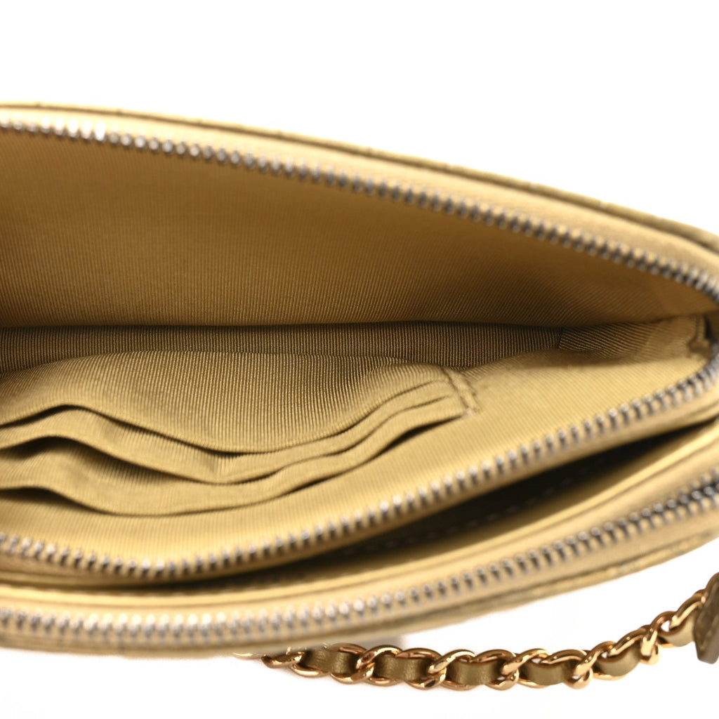Metallic Calfskin Crocodile Embossed Small Gabrielle Clutch With Chain Gold