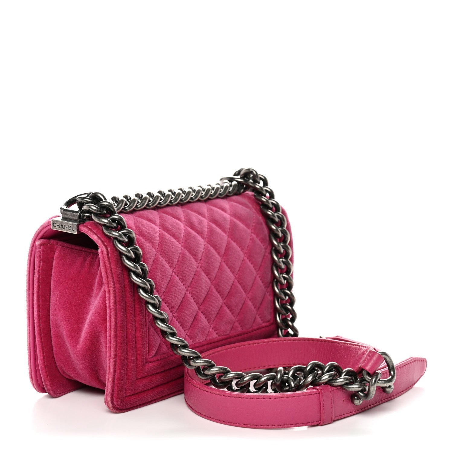 Velvet Quilted Small Boy Flap Fuchsia