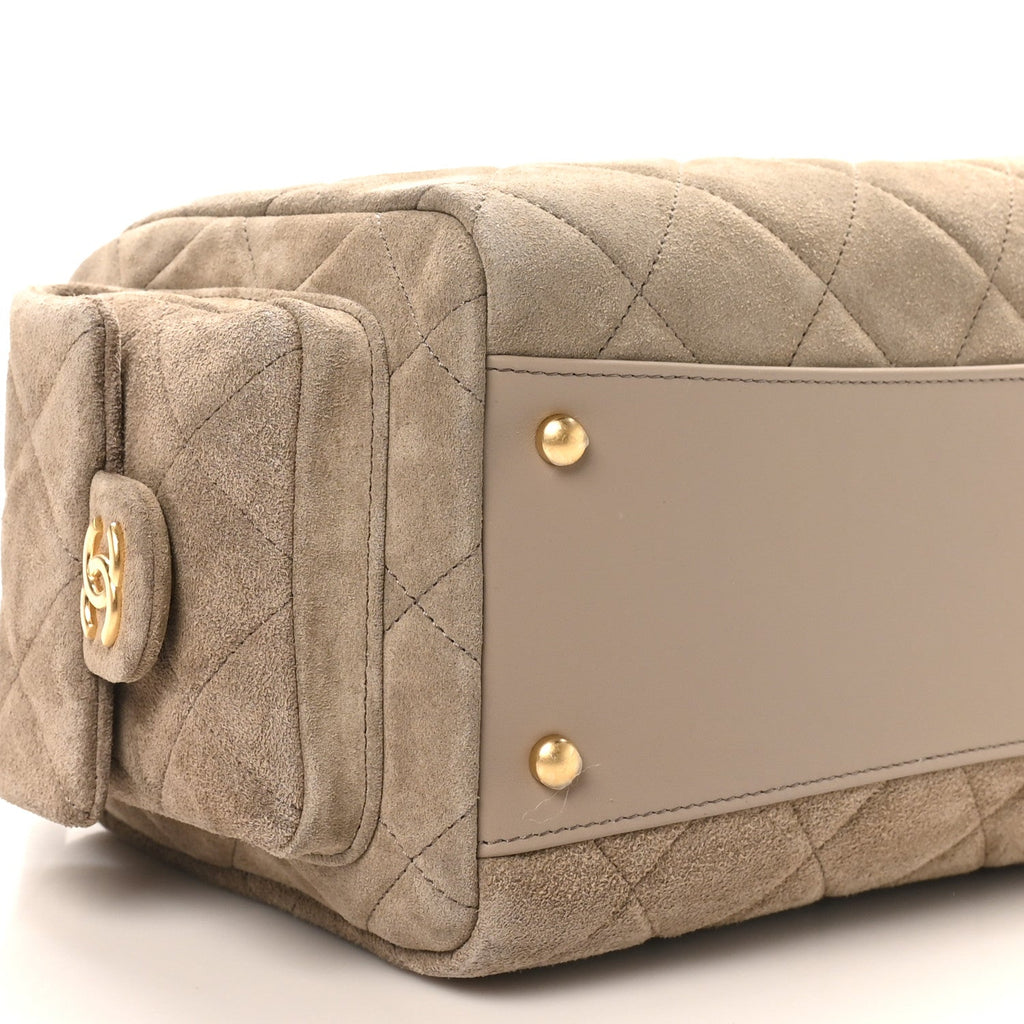 Suede Quilted Chanel 25 Bowling Bag Dark Grey
