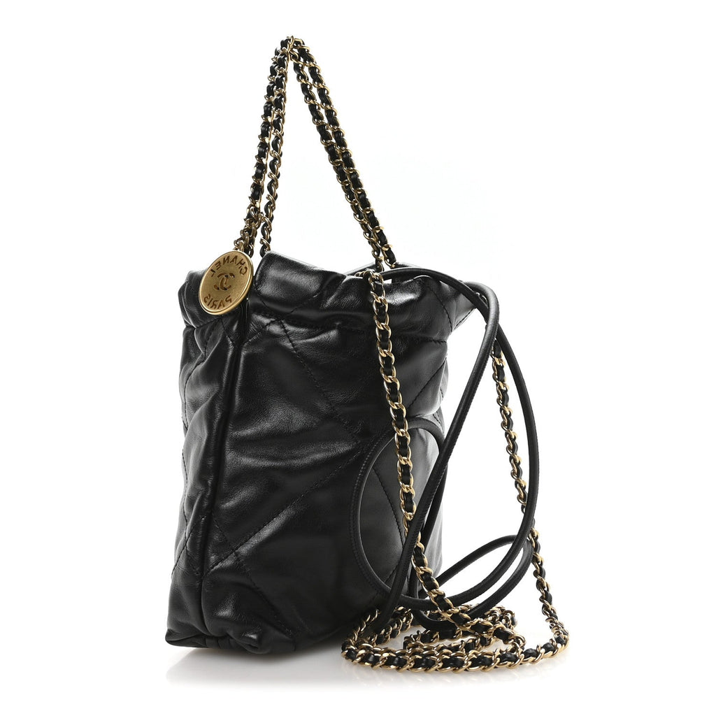 Shiny Calfskin Quilted Mini Chanel 22 Black