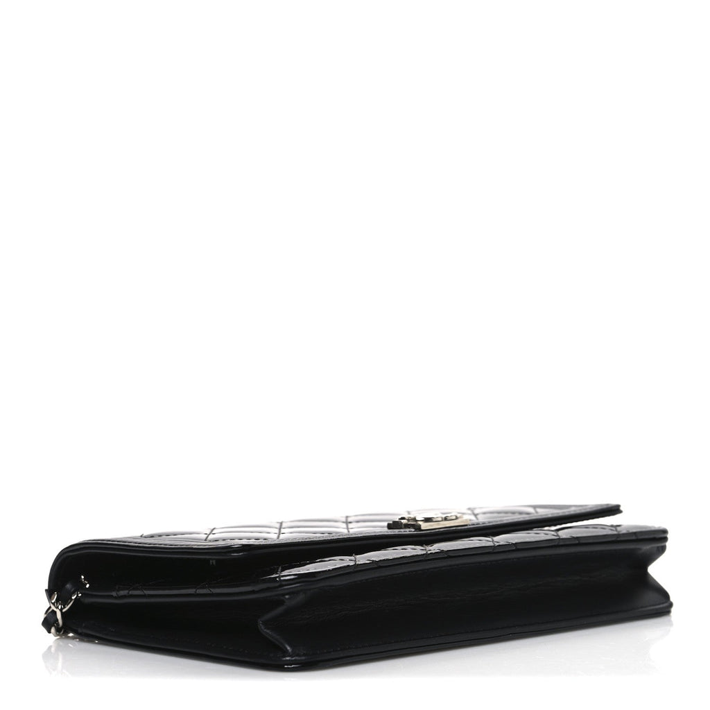 Patent Calfskin Quilted Boy Wallet On Chain WOC Black