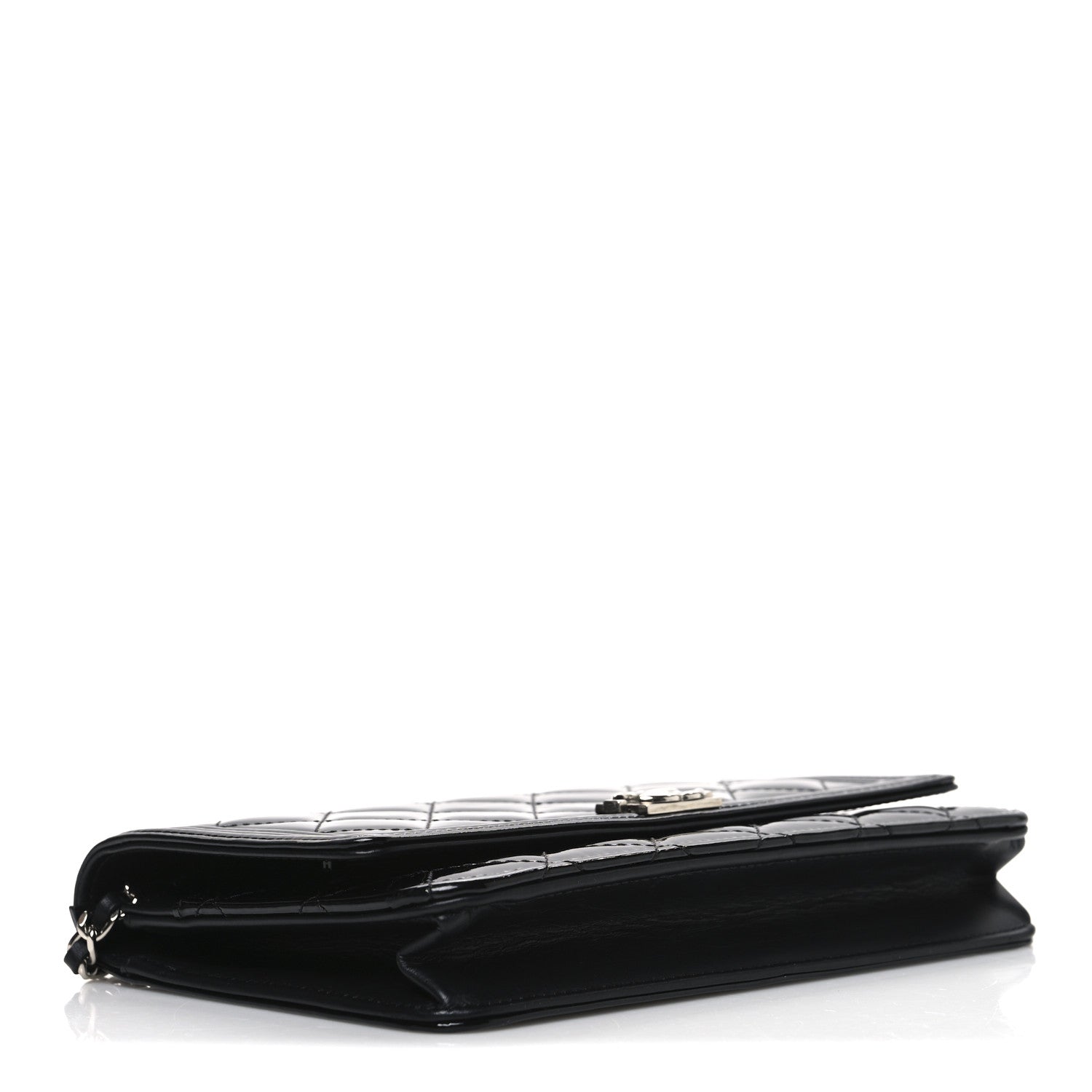 Patent Calfskin Quilted Boy Wallet On Chain WOC Black