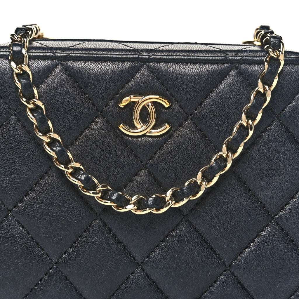 Lambskin Quilted Small Trendy CC Camera Case With Chain Navy
