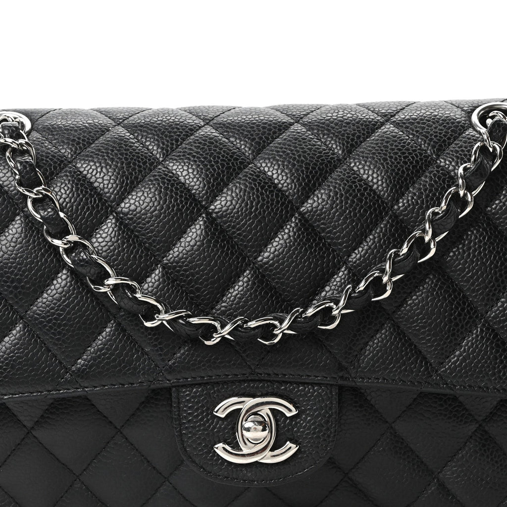 Caviar Quilted Medium Double Flap Black