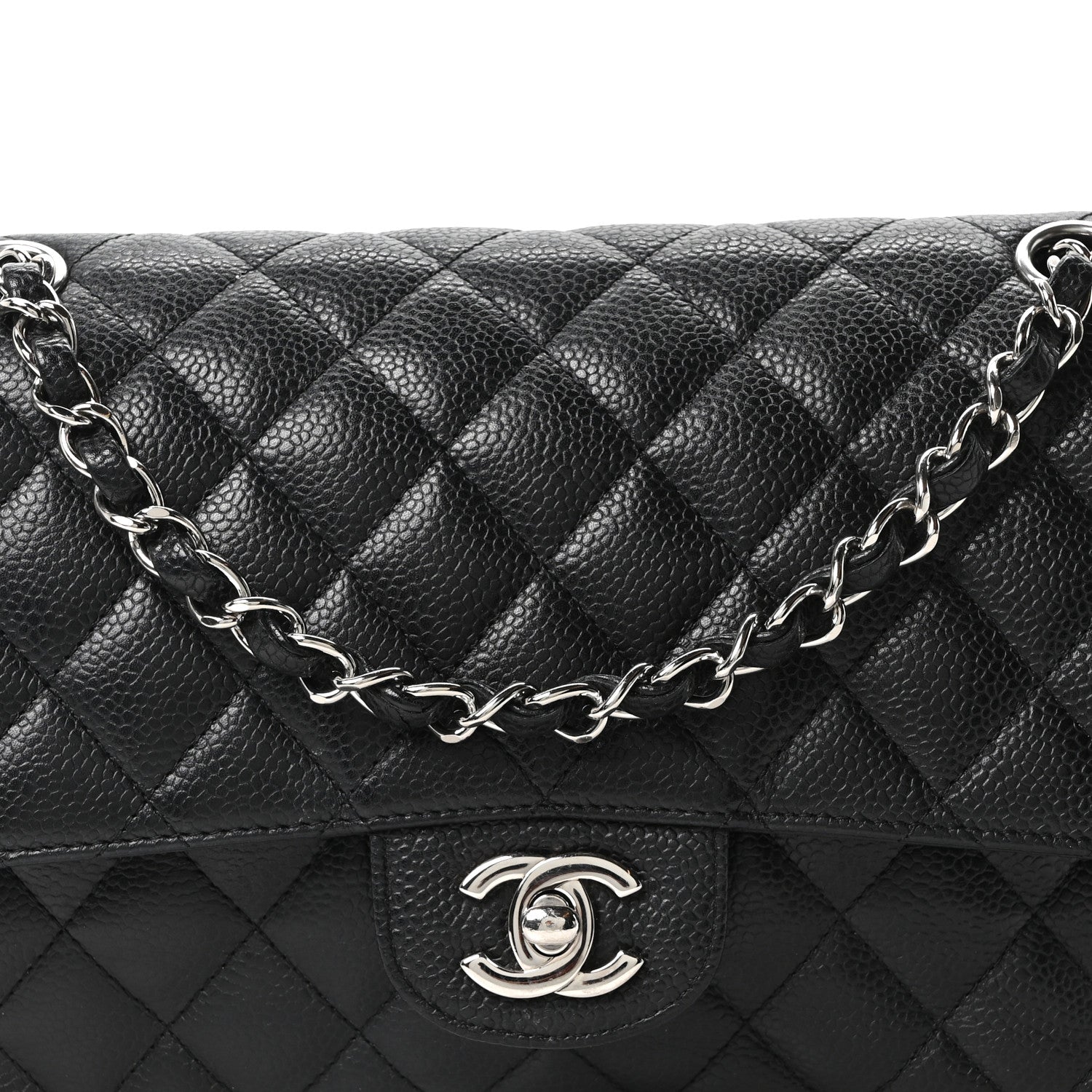 Caviar Quilted Medium Double Flap Black