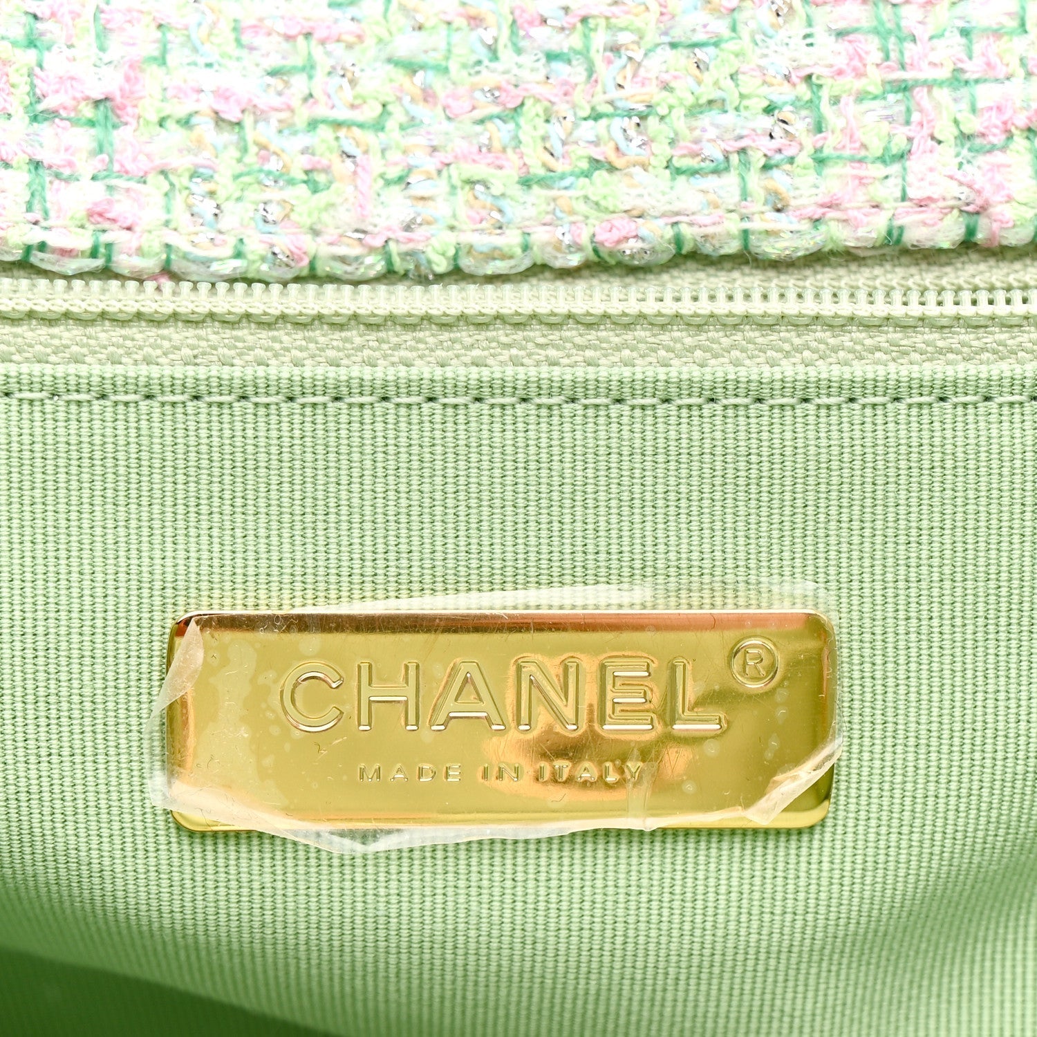 Tweed Quilted Chanel 19 Backpack Green Pink
