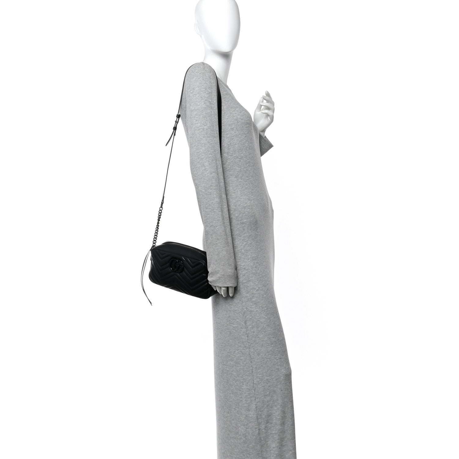 Calfskin Matelasse Monochrome Small GG Marmont Chain Shoulder Bag Black