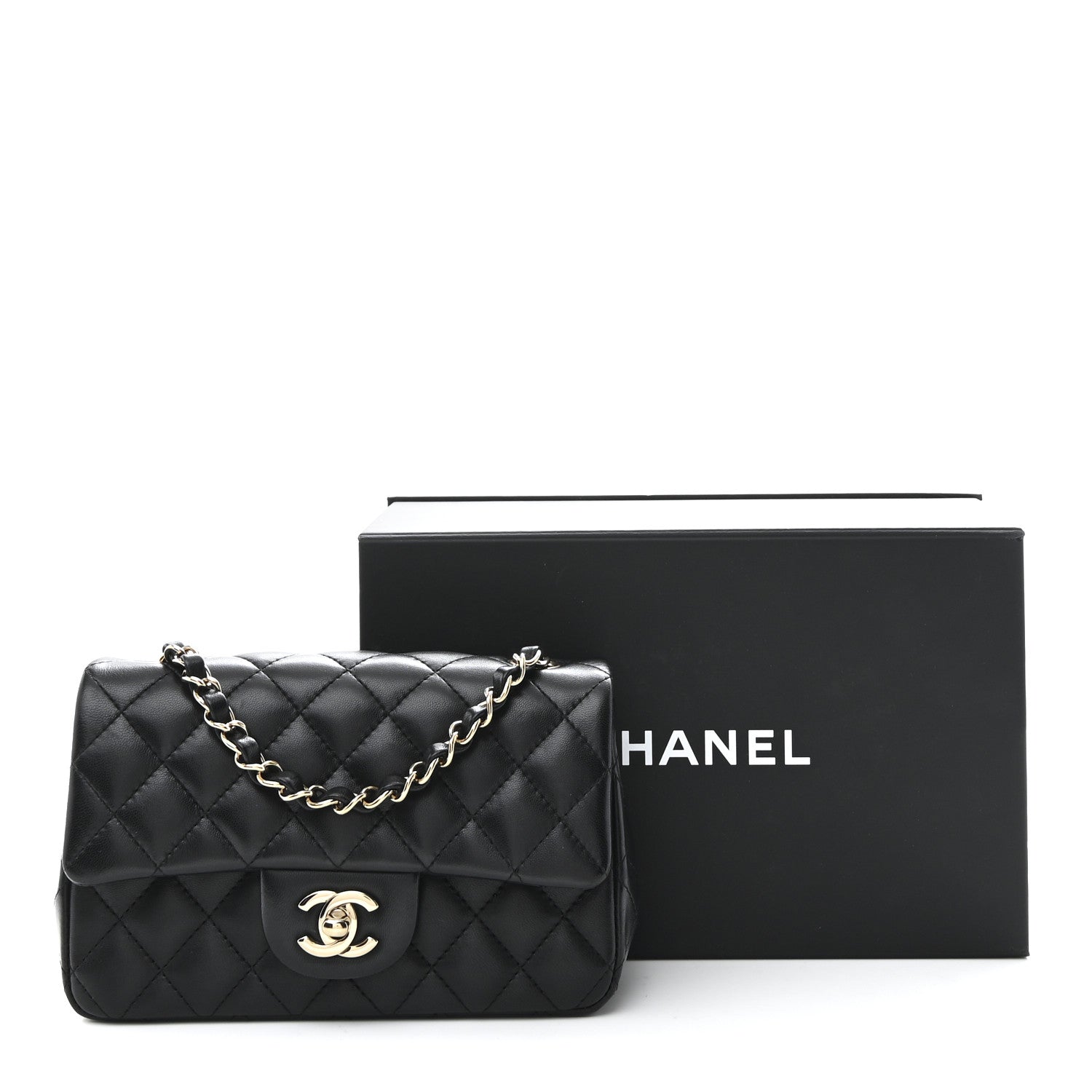 Lambskin Quilted Mini Rectangular Flap Black