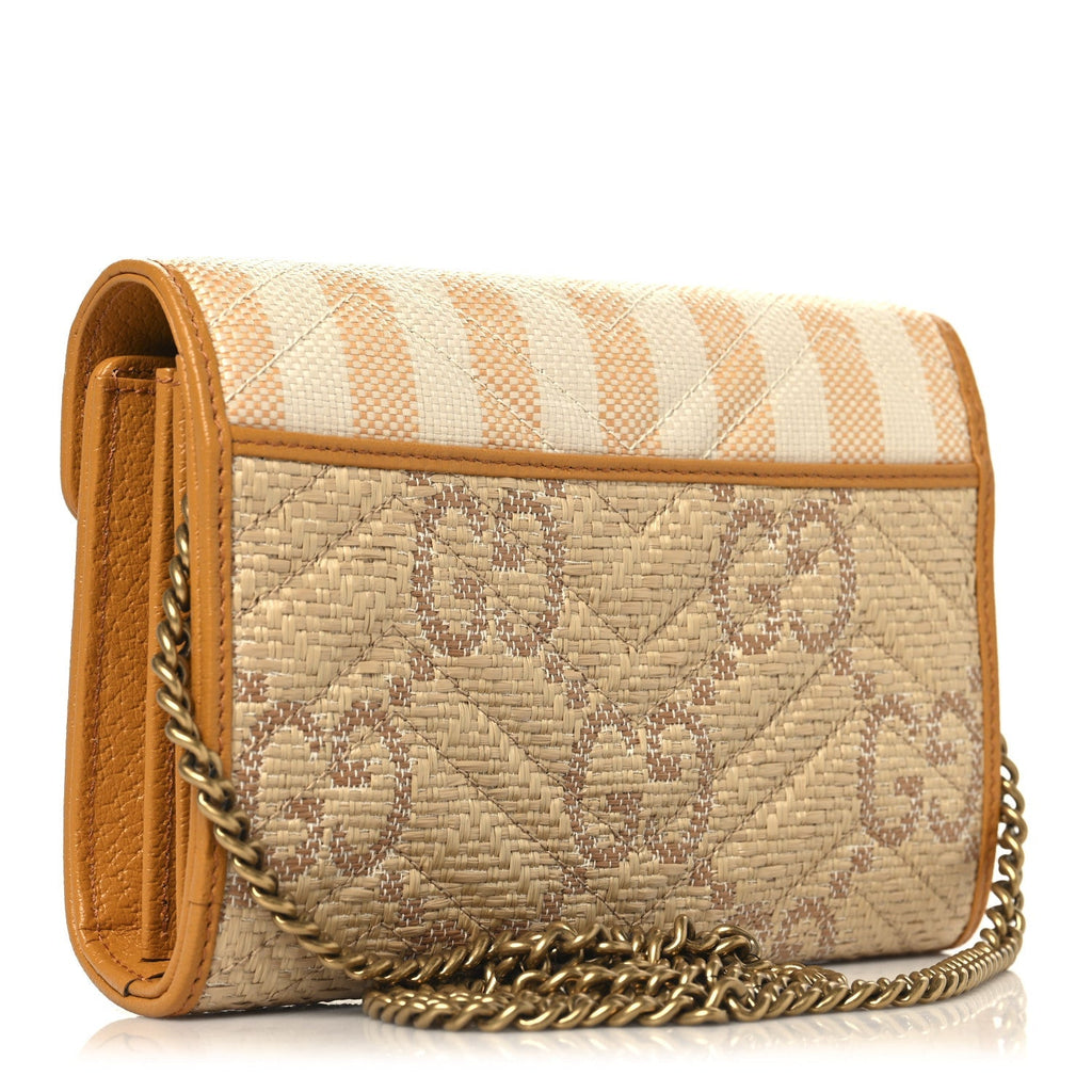 Raffia GG Monogram Matelasse GG Marmont Chain Wallet Natural Beige Off White Sun Oil