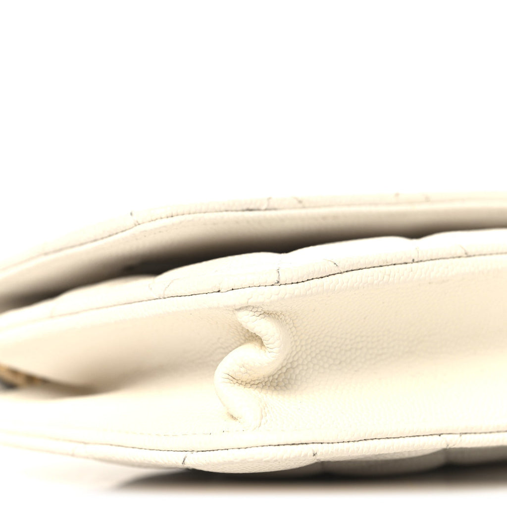Shiny Caviar Quilted Flap Charm Wallet On Chain WOC White