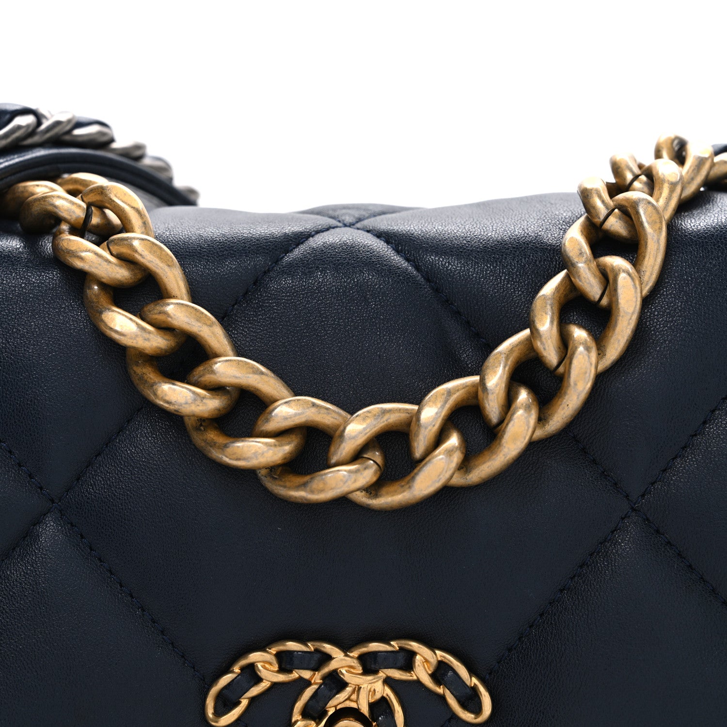 Lambskin Quilted Medium Chanel 19 Flap Navy Blue
