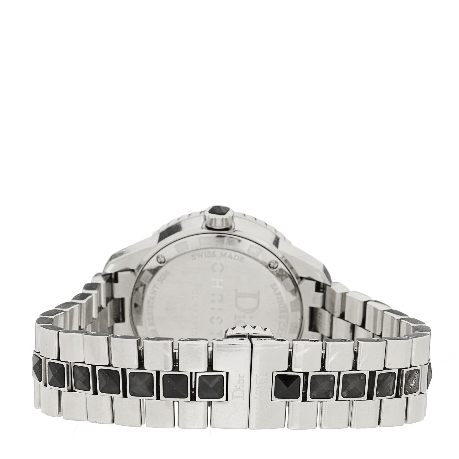 Stainless Steel Diamond Sapphire 33mm Christal Quartz Watch Black