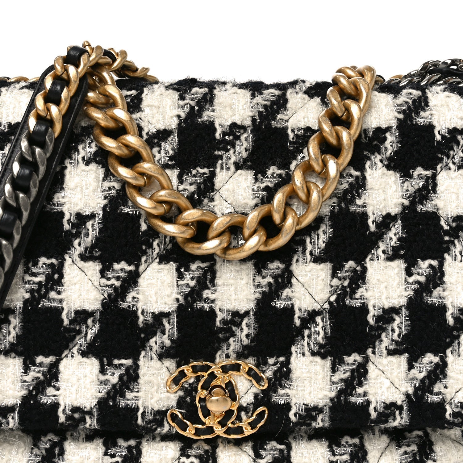 Tweed Quilted Maxi Chanel 19 Flap Black Ecru White