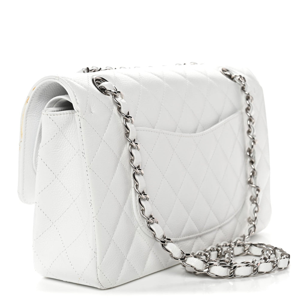 Caviar Quilted Medium Double Flap White