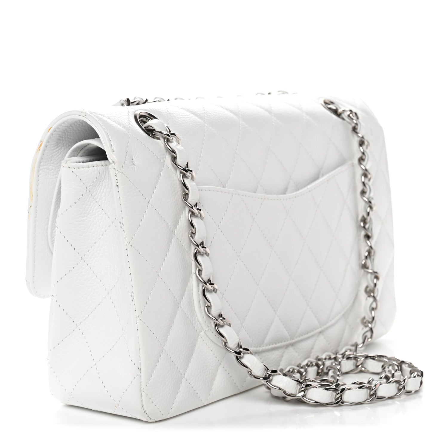 Caviar Quilted Medium Double Flap White