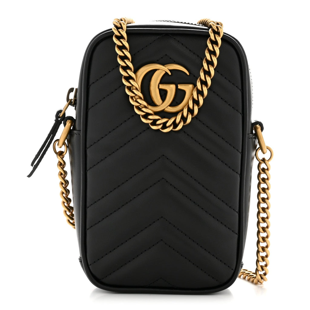 Calfskin Matelasse Mini GG Marmont Crossbody Bag Black