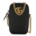 Calfskin Matelasse Mini GG Marmont Crossbody Bag Black