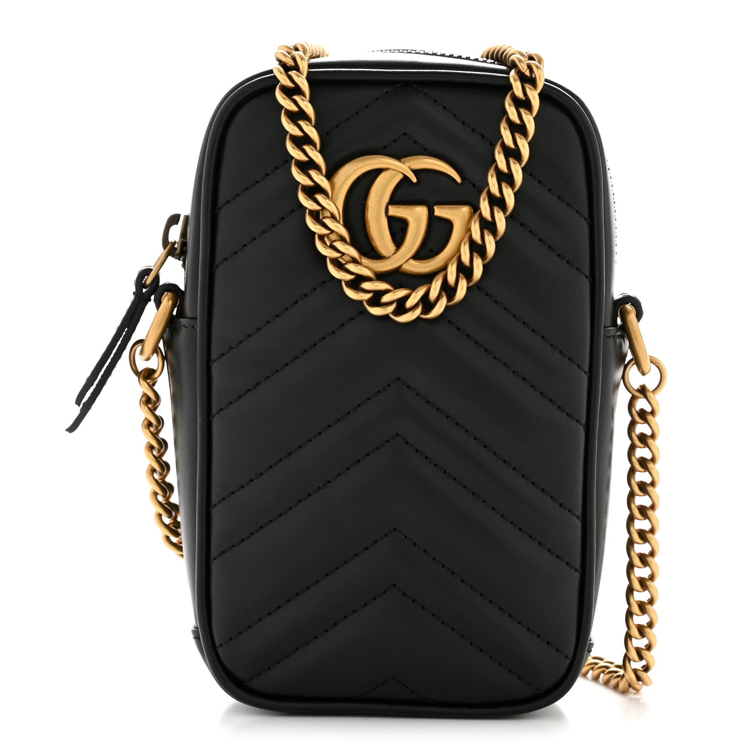 Calfskin Matelasse Mini GG Marmont Crossbody Bag Black