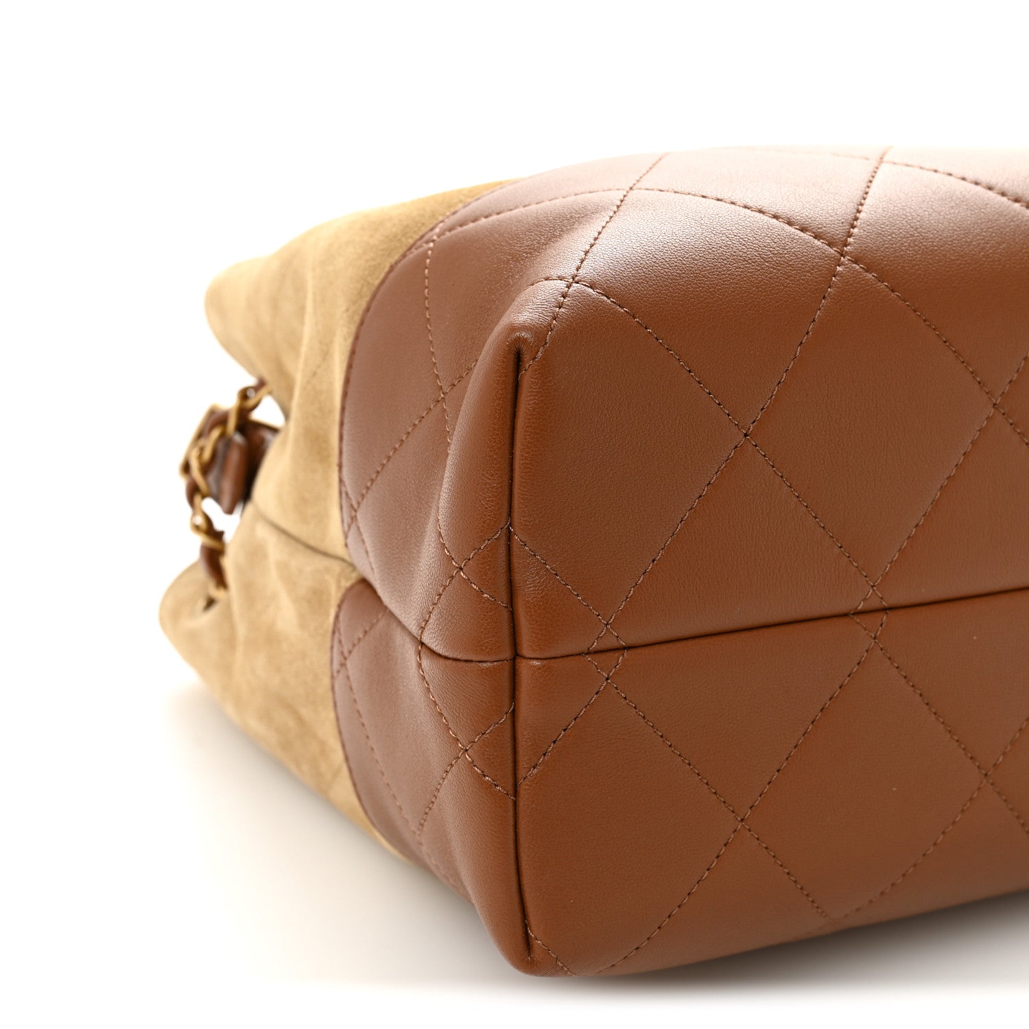 Suede Calfskin Shiny Lambskin Quilted Small Coco Base Shopping Bag Beige Brown